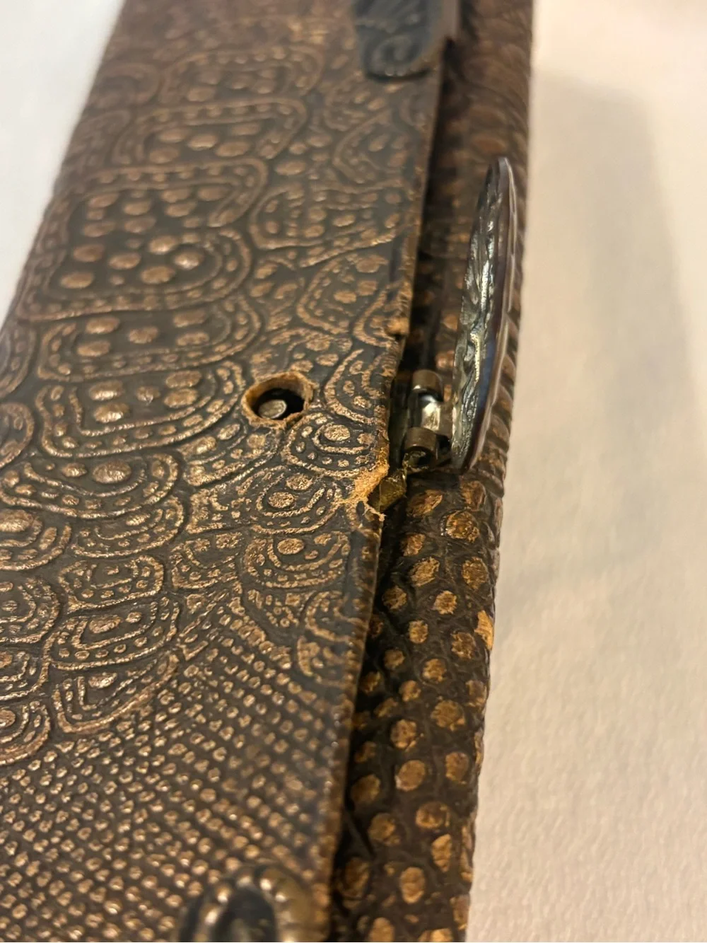 Antique 1878 Patent Victorian Men's Long Wallet Embossed Lizardskin Leather Case